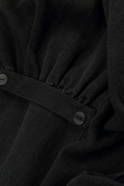 Long Buttonline Black Heavy Linen Jacket