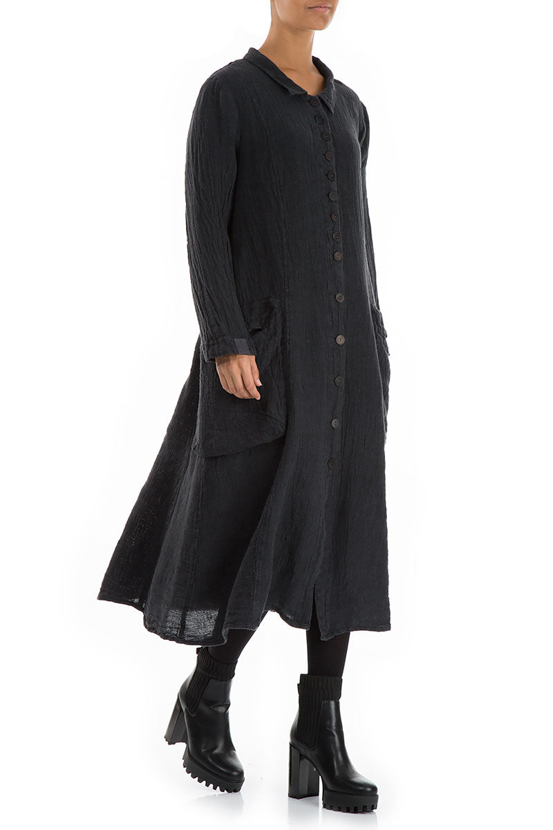 Long Buttonline Graphite Mélange Linen Jacket 3