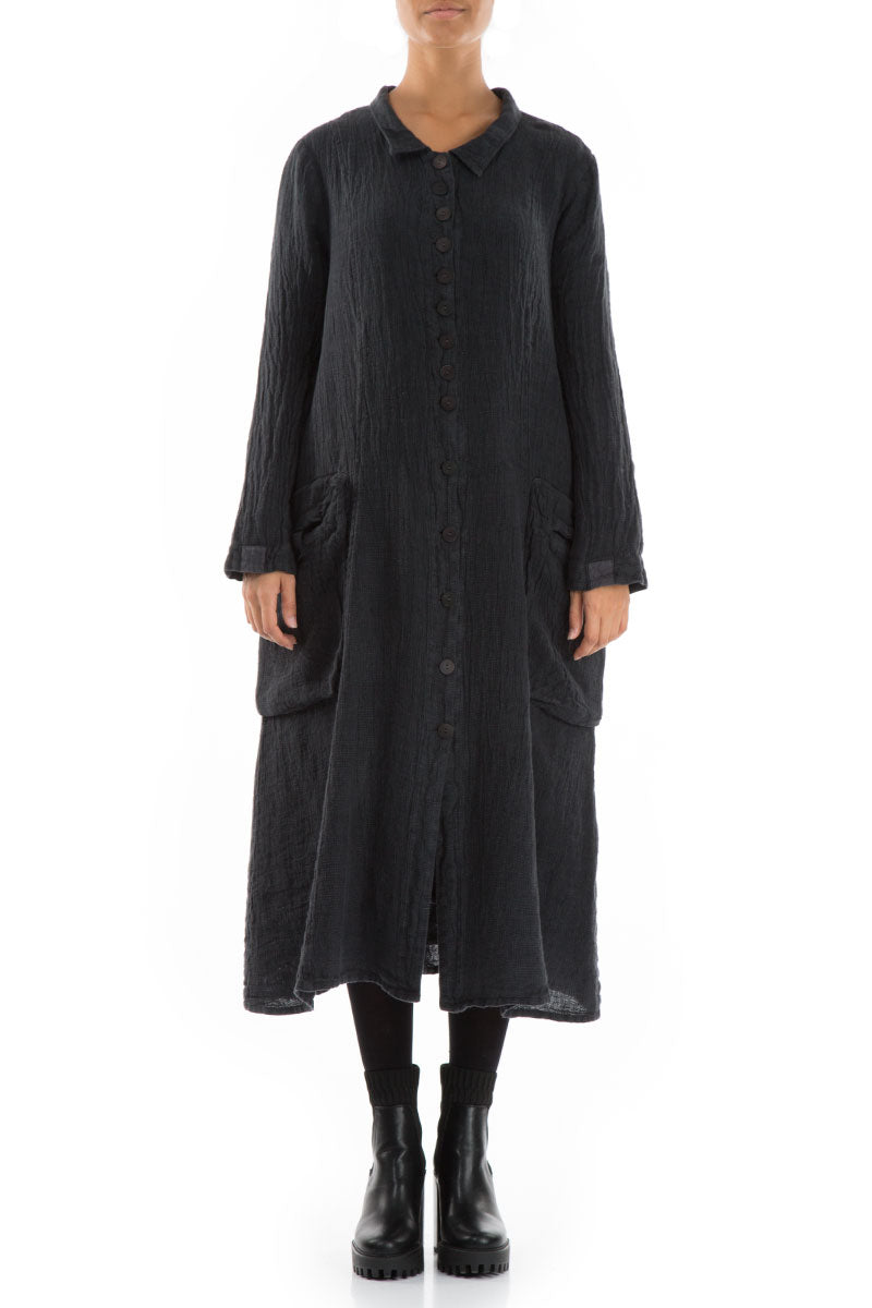 Long Buttonline Graphite Mélange Linen Jacket 1