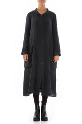 Long Buttonline Graphite Mélange Linen Jacket 1