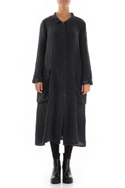 Long Buttonline Graphite Mélange Linen Jacket 1