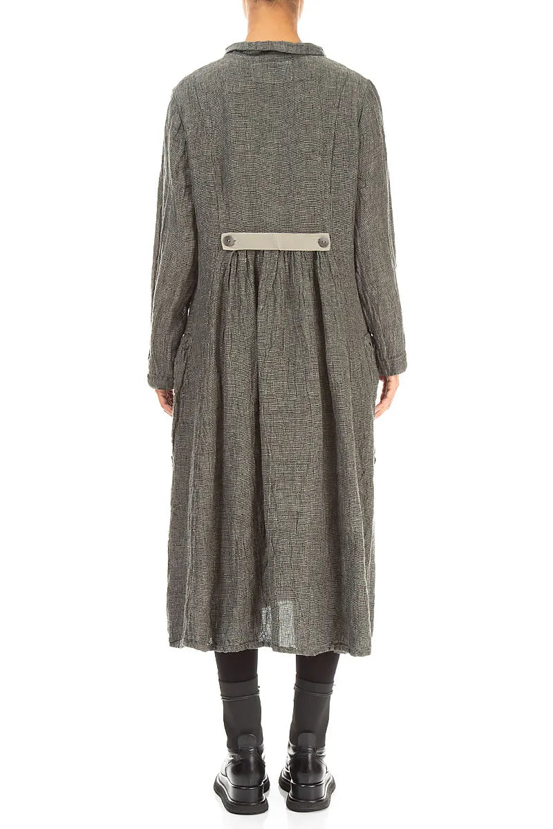 Long Buttonline Olive Grey Mélange Linen Jacket