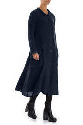 Long Buttonline Royal Blue Mélange Linen Jacket 3
