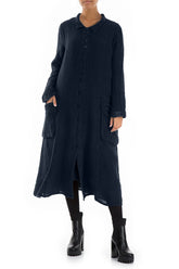 Long Buttonline Royal Blue Mélange Linen Jacket 4