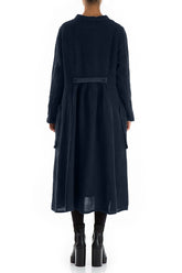 Long Buttonline Royal Blue Mélange Linen Jacket 2
