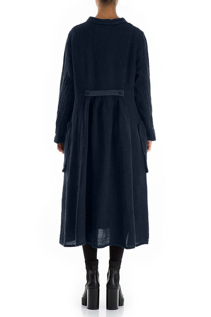 Long Buttonline Royal Blue Mélange Linen Jacket 2