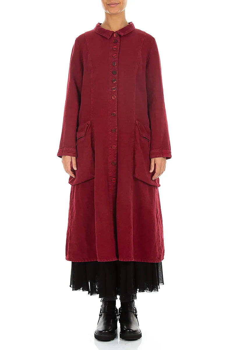 Long Buttonline Ruby Heavy Linen Jacket