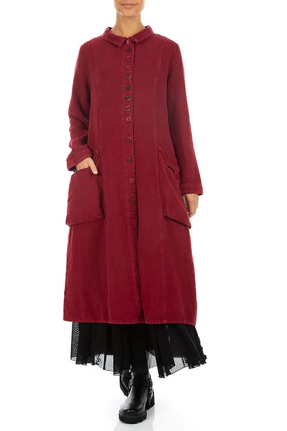 Long Buttonline Ruby Heavy Linen Jacket