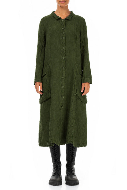 Long Buttonline Shamrock Green Mélange Linen Jacket