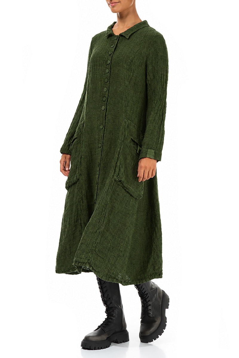 Long Buttonline Shamrock Green Mélange Linen Jacket