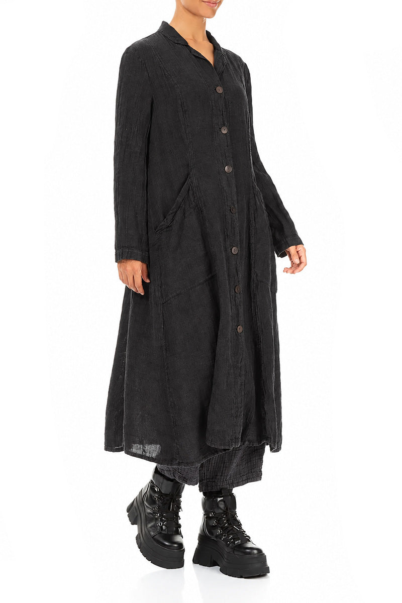 Long Charcoal Mélange Linen Jacket 3