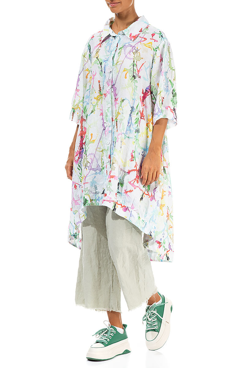 Long Colour Splash Linen Shirt 4