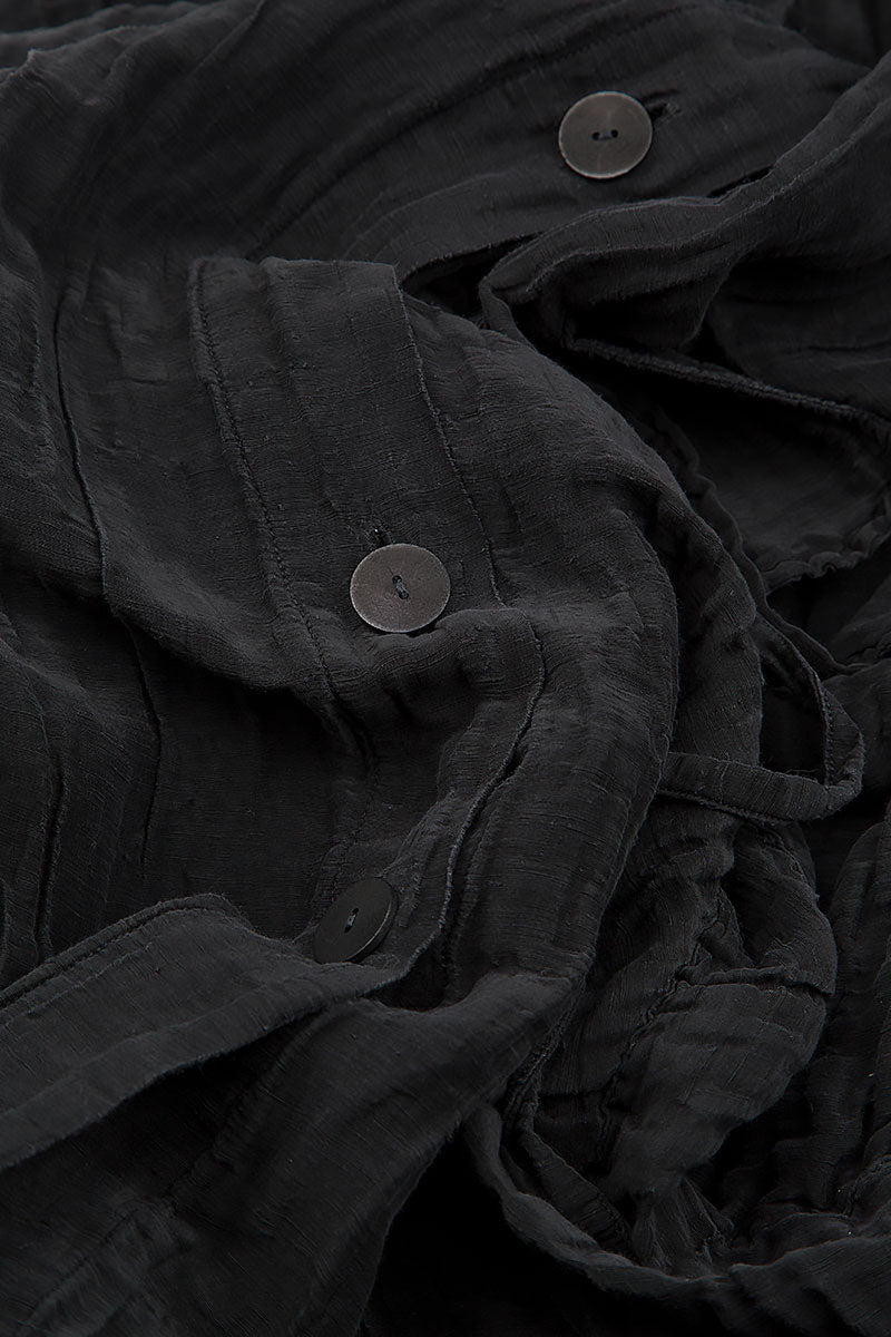 Long Crinkled Black Silk Jacket 6