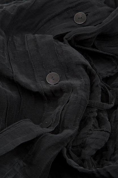 Long Crinkled Black Silk Jacket 6