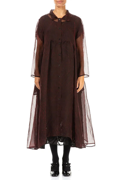 Long Dark Cherry Red Printed Silk Chiffon Jacket