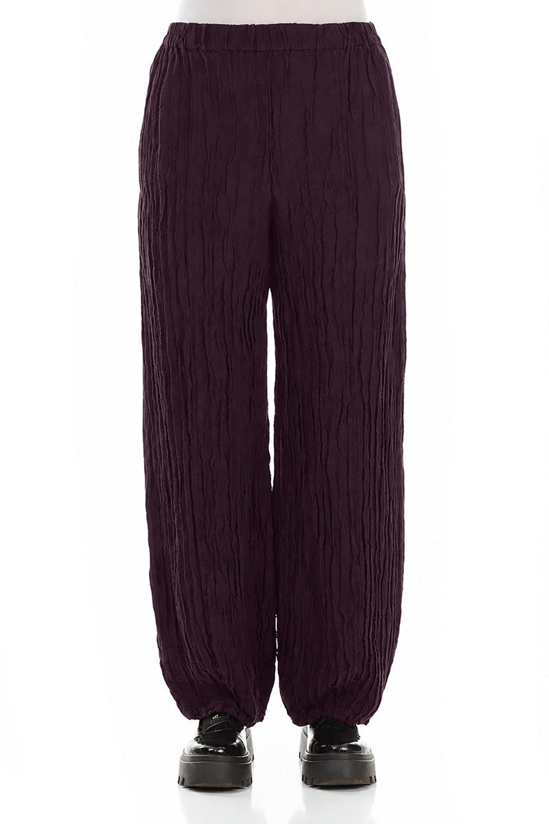 Long Deep Plum Crinkled Trousers