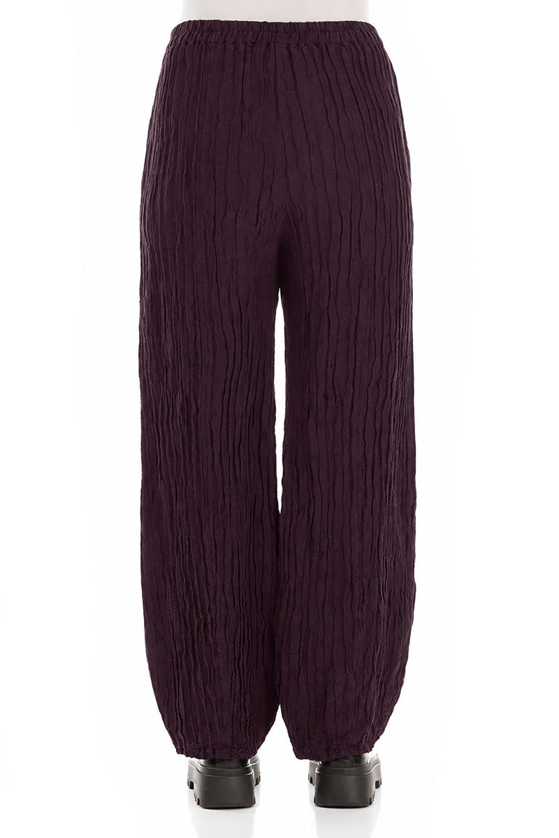 Long Deep Plum Crinkled Trousers