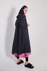 Long Hooded Graphite Linen Cardigan 7