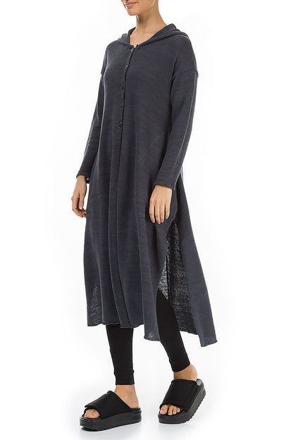 Long Hooded Graphite Linen Cardigan 3