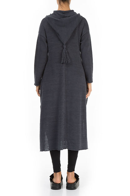 Long Hooded Graphite Linen Cardigan 2