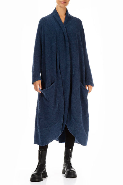 Long Open Blue Wool Cardigan