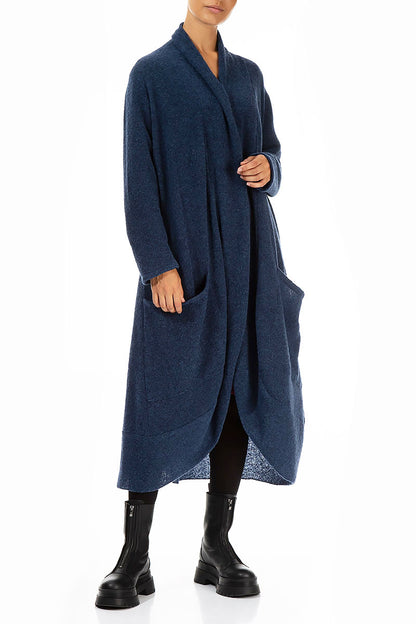 Long Open Blue Wool Cardigan