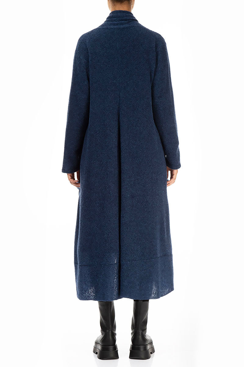 Long Open Blue Wool Cardigan