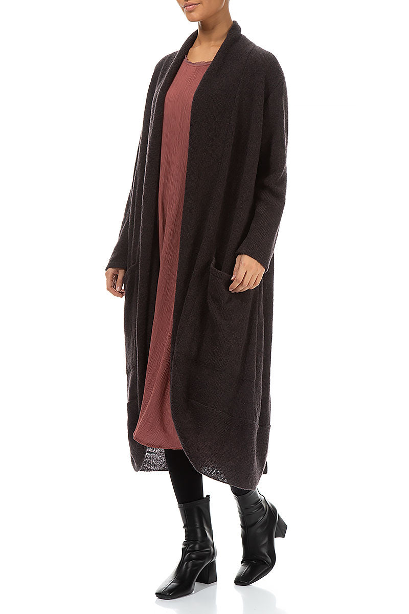 Long Open Chocolate Wool Cardigan