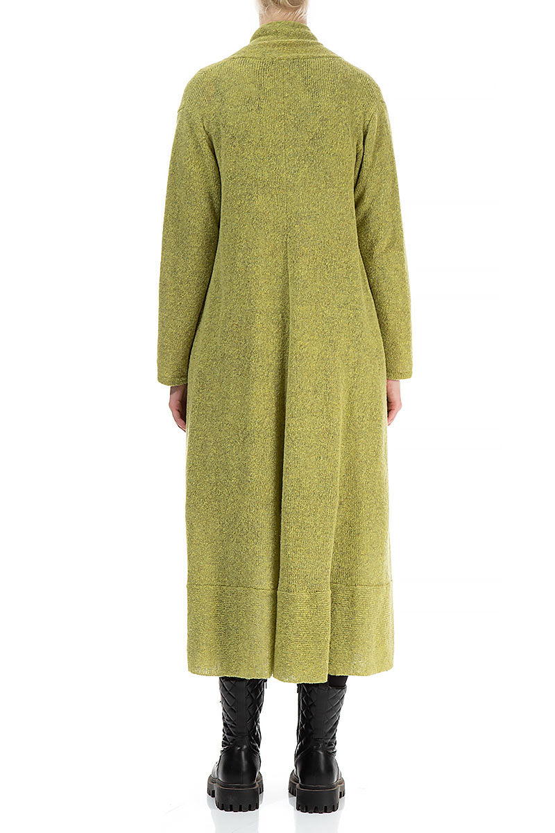 Long Open Golden Lime Wool Cardigan 2