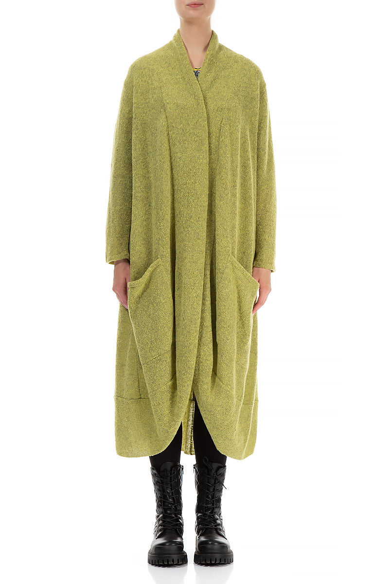 Long Open Golden Lime Wool Cardigan 1