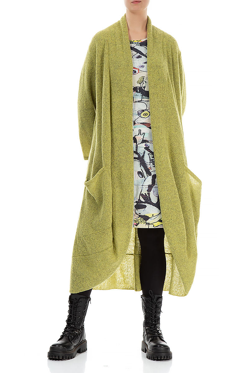 Long Open Golden Lime Wool Cardigan 4