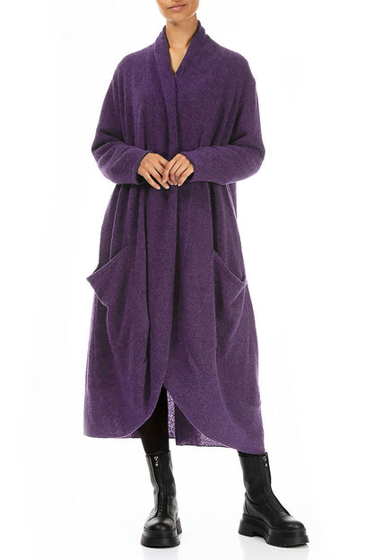Long Open Purple Wool Cardigan 5