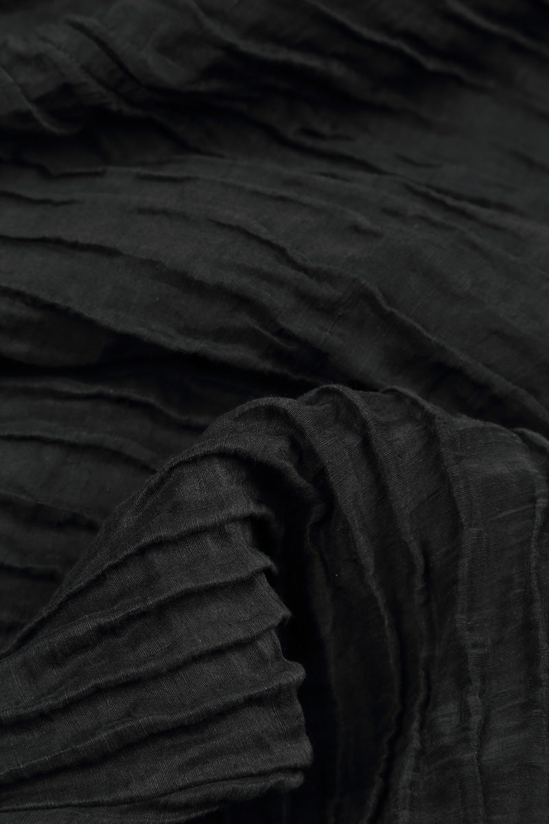 Long Sleeve Balloon Crinkled Black Silk Linen Dress 6