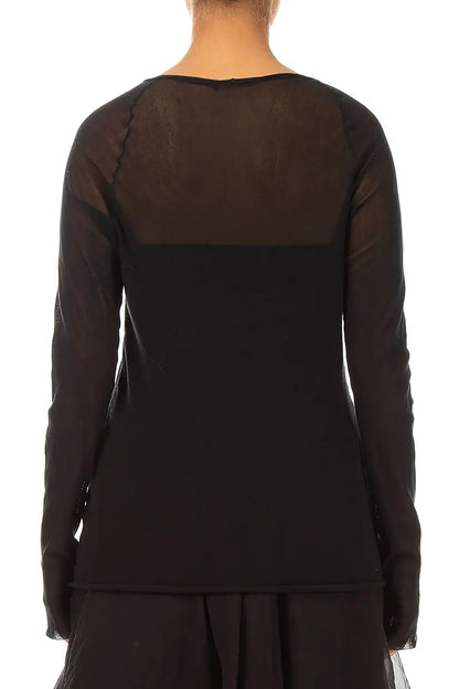 Long Sleeve Black Mesh Soft Cotton Top 2