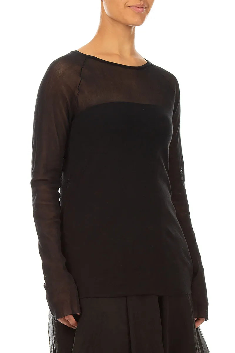 Long Sleeve Black Mesh Soft Cotton Top 3