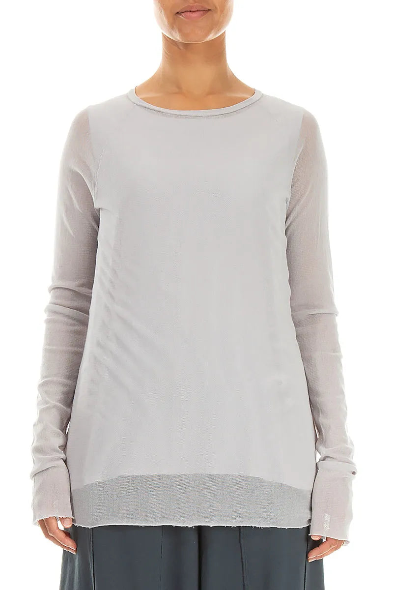 Long Sleeve Pearl Grey Mesh Soft Cotton Top 1