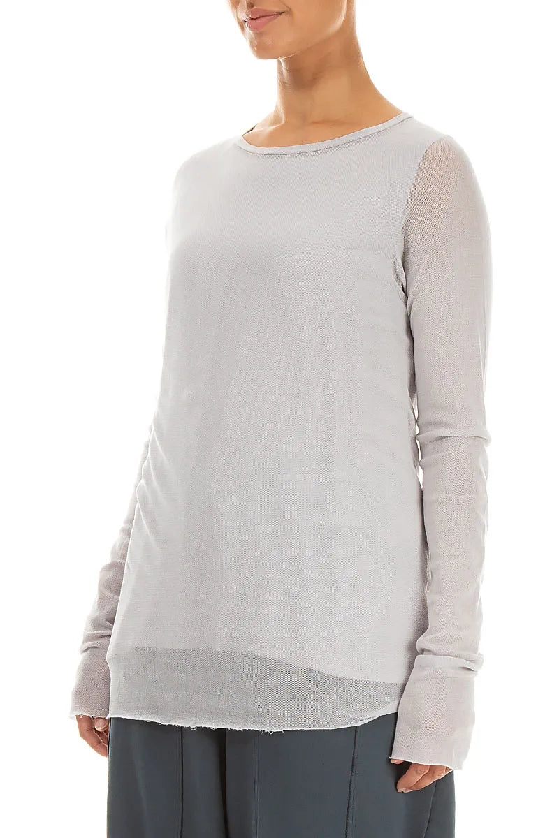Long Sleeve Pearl Grey Mesh Soft Cotton Top 3