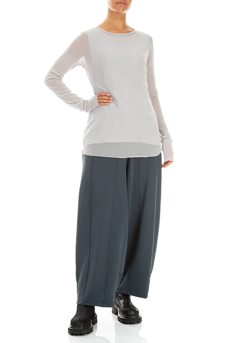 Long Sleeve Pearl Grey Mesh Soft Cotton Top 4