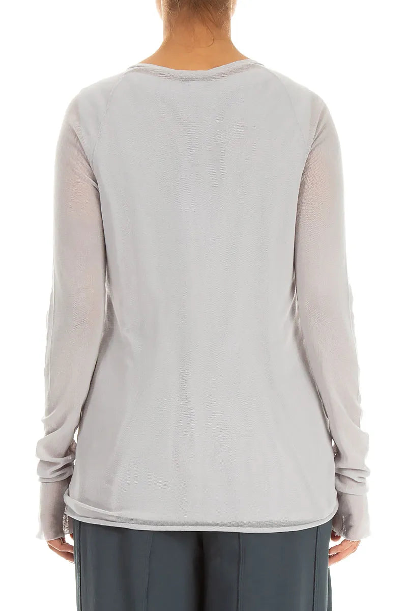Long Sleeve Pearl Grey Mesh Soft Cotton Top 2