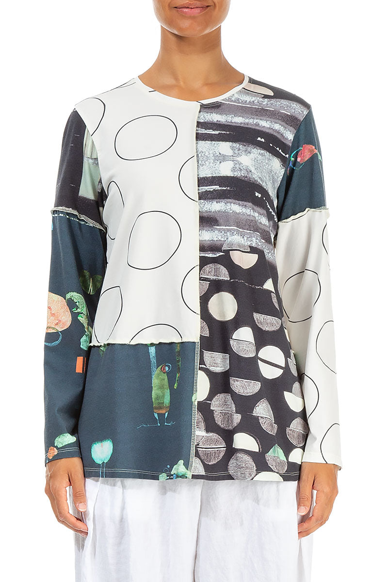 Long Sleeves Mixed Prints Cotton Blouse 1