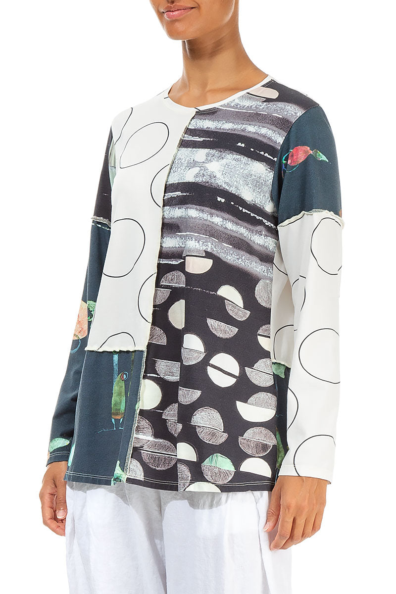 Long Sleeves Mixed Prints Cotton Blouse 3