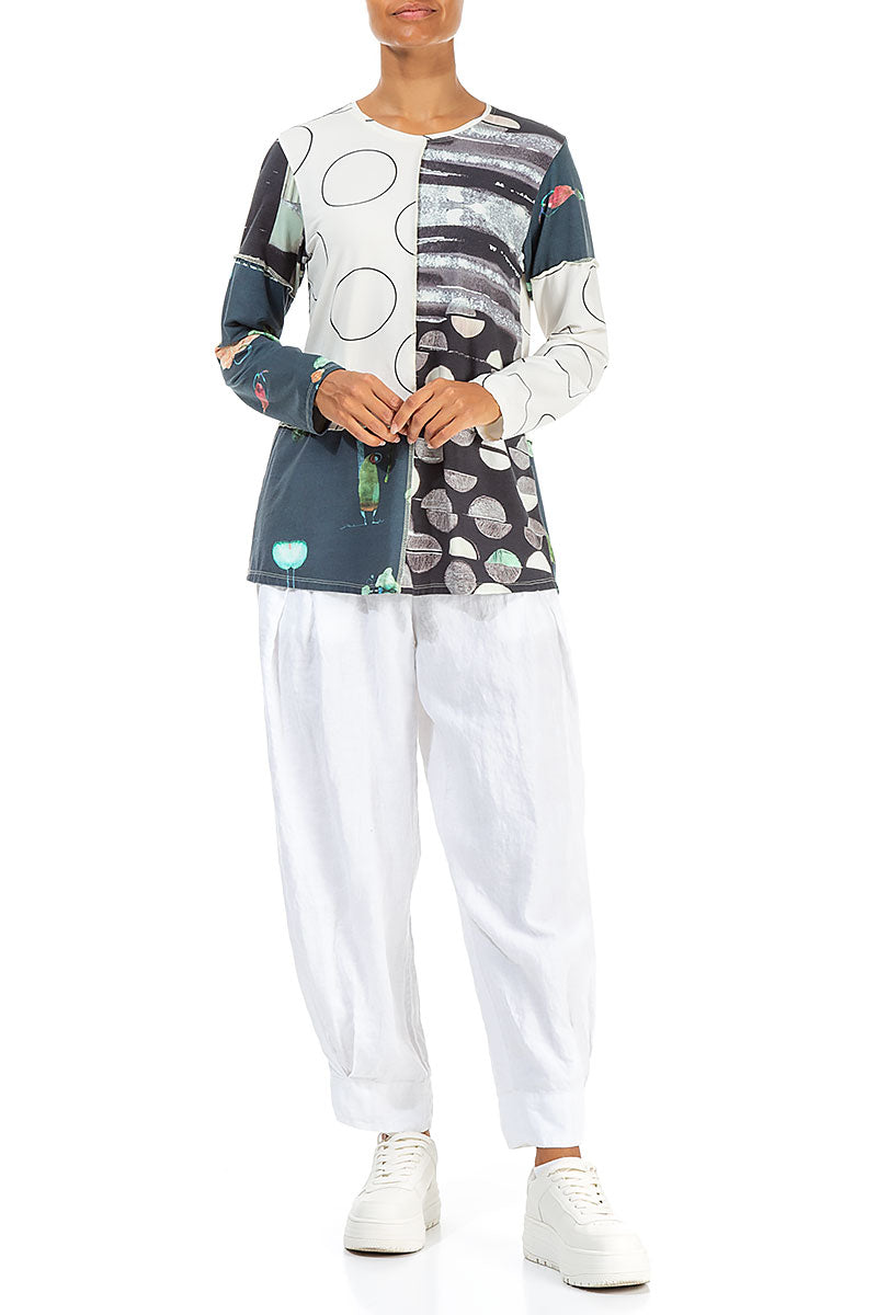 Long Sleeves Mixed Prints Cotton Blouse 4