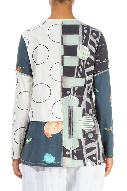 Long Sleeves Mixed Prints Cotton Blouse 2