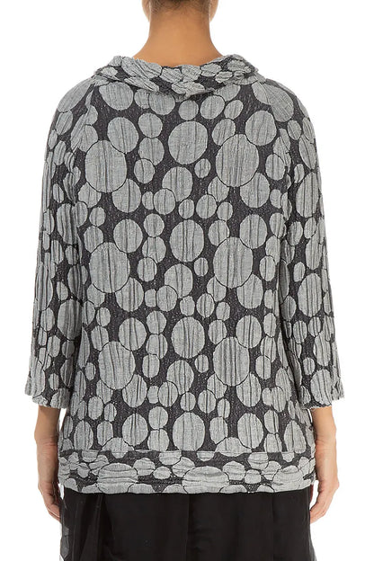 Cropped Sleeves Silver Circle Silk Linen Blouse