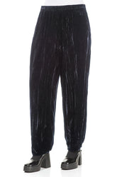 Long Taper Slate Blue Crumpled Silk Velvet Trousers 3