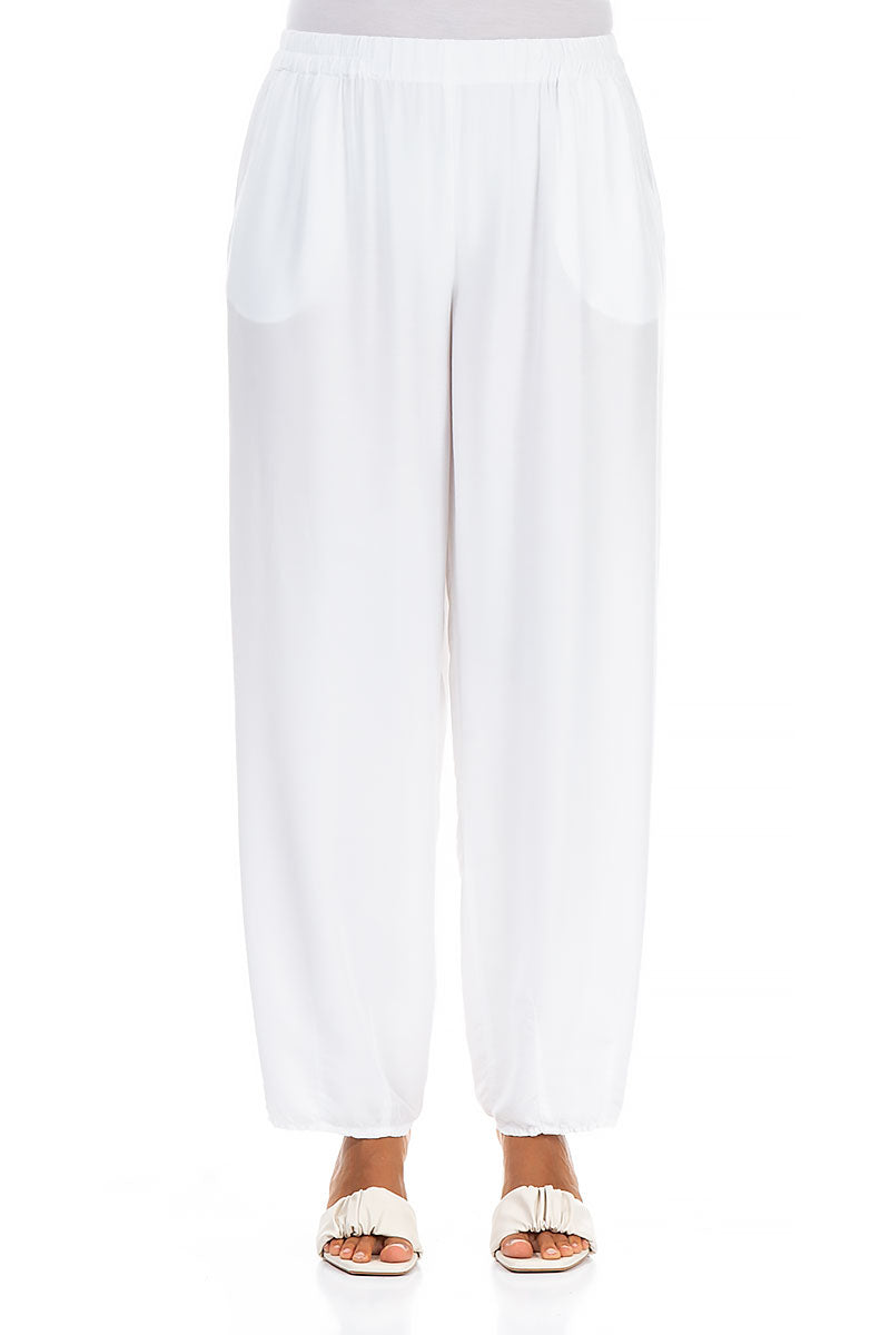 Taper White Silk Bamboo Trousers 1