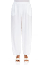 Taper White Silk Bamboo Trousers 1