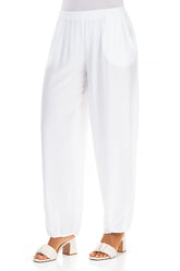 Taper White Silk Bamboo Trousers 3