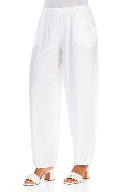 Taper White Silk Bamboo Trousers 3