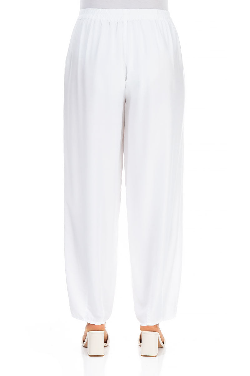 Taper White Silk Bamboo Trousers 2